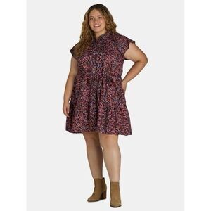 Terra & Sky Multicolor Mini Dress Womens 4X Button Front Belted Flutter Sleeve